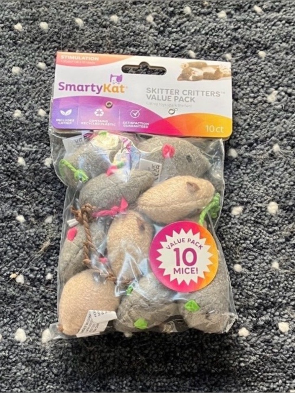 New Package of 10 SmartyKat Mice Cat Toys